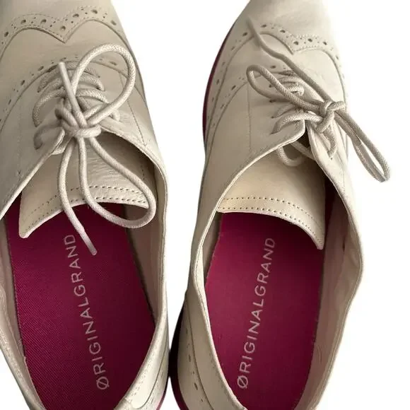 Cole Haan ZeroGrand Oxford Shoes Women 10 White Suede Pink Sole Lace Up Wingtip - Picture 6 of 12